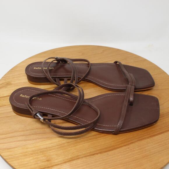 Reformation Shoes - Reformation Sandals 8 Lauren Flat Leather Strappy Minimalist Square Toe Casual